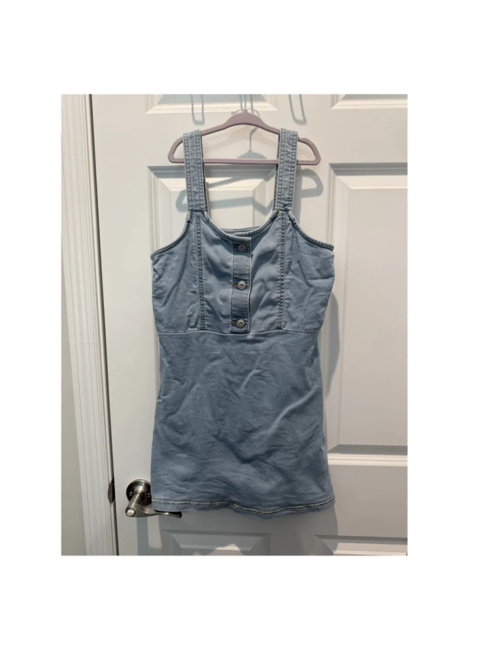 OshKosh B'gosh Girls 10/10A Denim Light Blue A-Line Dress Sleeveless Button Knee